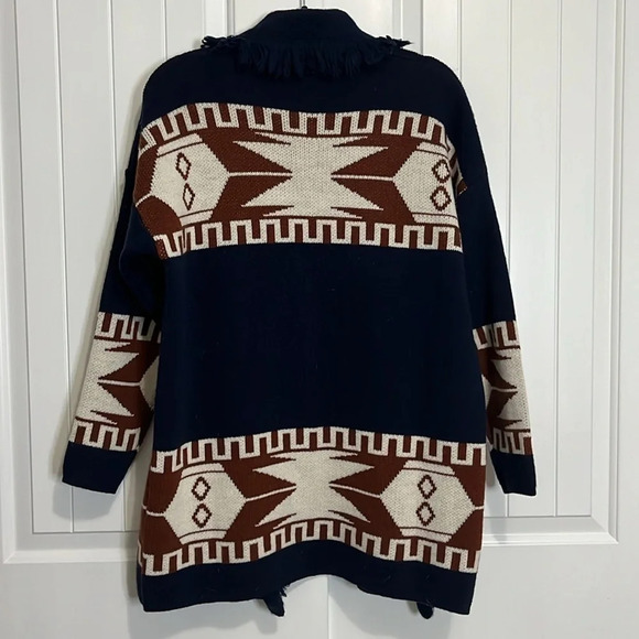 Cocogio Italian Aztec Print Open Fringe Cardigan Size S - Picture 4 of 4